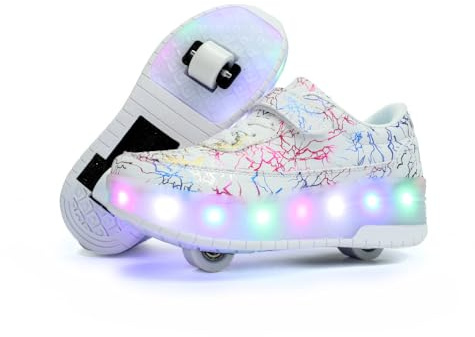HUSKSWARE Rollschuhe Schuhe Jungen Mädchen Mit 4 Rollen Skateboardschuhe, verstellbar Jugend Schuhe mit Rollen, Schwarz Weiß 28-40 EU