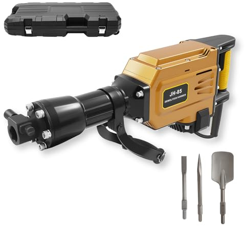Demolition Jack Hammer Breaker Drill, 1700W Electric Concrete Breaker with Flat Chisel & Scraping Chisel & Point Chisel and Case, for Trenching Chipping Breaking Holes in Concrete