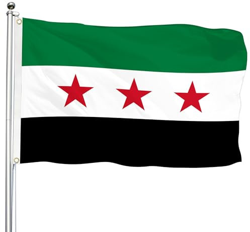 Syrische Armee-Flagge, Premium-Qualität, lebendige Farben, Republik Syrien, arabische Flagge mit 2 Messingösen für drinnen und draußen, 1,5 x 2,4 m