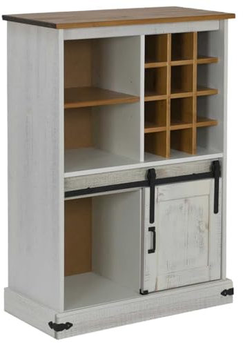 vidaXL Vinoteca Halden con botelleros y Puerta corredera Blanco Pino, Armario con botellero, Armario, Vitrina, aparador con botellero