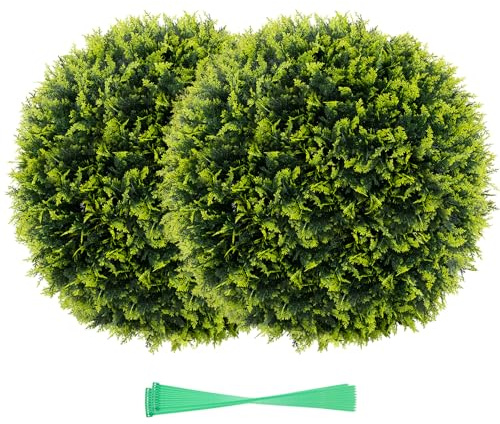 GIANTEX 2 Stück Buchsbaumkugel 55cm, künstliche Pflanze UV-beständig, Buchsbaum Kugel Zeder, Formschnittball Kunstbaum Kunstpflanze, dekorative Kugeln Buchskugel Kugelpflanzen Dekopflanze für Party
