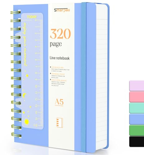 Smarpau Spiral Notizbuch A5, 320 Seiten 100gsm Papier PVC Lined Journal | Hardcover Notizbücher, Der Collegeblock Notizblock Eignet Sich Zum Schreiben und Notieren, 14.5 x 21cm-Aquamarin