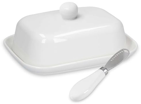 MEETOZ Ceramic Butter Dish with Lid, Large Rectangular Butter Dish, Vintage French Butter Holder for Counter, Kitchen Deco & Butter Storage