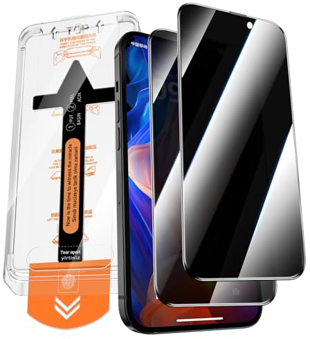 QUESPLE 2 Pezzi Privacy Pellicola Protettiva per iPhone 16 Pro 6,3 Pollici, [Installazione Automatica dell'Allineamento] Anti Spia Privacy Vetro Temperato Copertura Totale, Durezza 9H