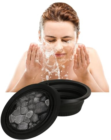 Portable Ice Bath Bowl for Face - Collapsible Silicone Bowl with Built-In Ice Tray for Acne Relief, Pore Minimizing & Glowing Skin | Cold Therapy for Home, Travel & Parties (Black)