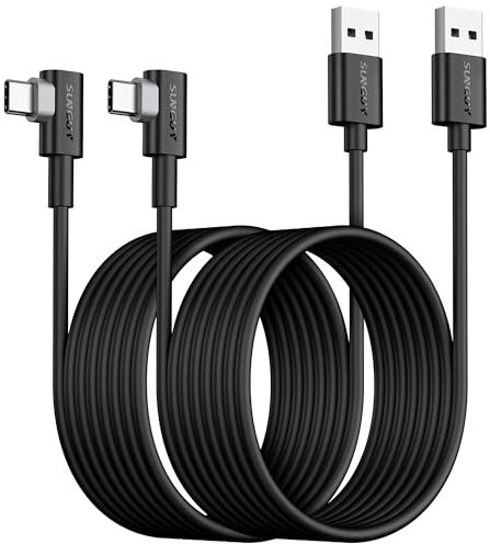 SUNGUY Cable USB C Ángulo 90 grados, [2 piezas 3 m] Cable USB tipo C para carga sincronización rápida compatible con Galaxy S20, S10, S9, S8 Plus, S10E, A10e, A20, A50, A51, Note 20, 10, Moto G7