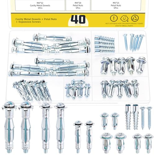 Mardatt Drywall - Set di 40 viti M4 M5 M6 M6 con dadi di espansione, viti di ancoraggio da parete e dadi di espansione per ancoraggio in cartongesso