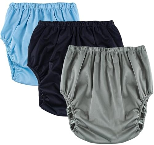 3 Pcs Adult Diaper Cover,Incontinence Panties Waterproof Leakproof Plastic Pants for Adults Diapers Reusable Incontinence Underwear for Women Men(Blue+Black+Grey,X-Large)
