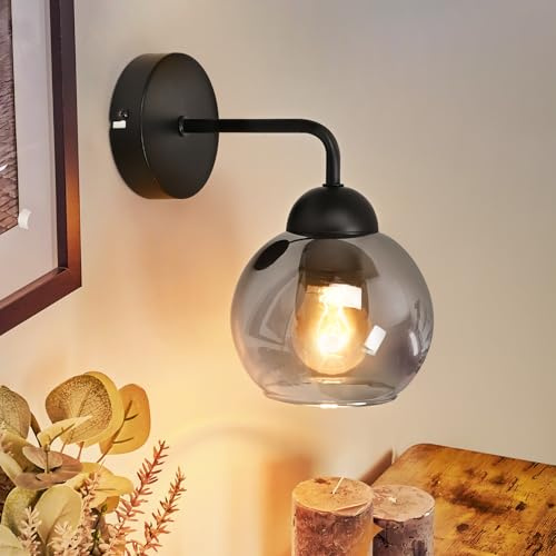 Kowanie Wandlampe innen Vintage Wandleuchte Glas: Schwarz Wandbeleuchtung
