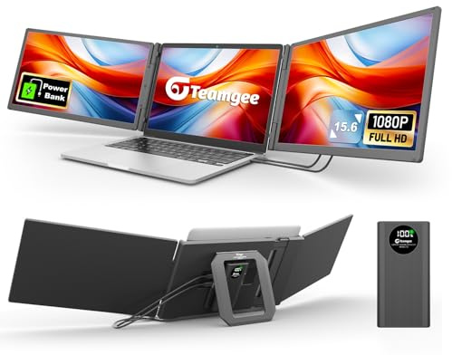 Teamgee Monitor Portátil Extensible 15,6 con Batería Externa, Plug & Play 1 Cable, Compatible con MacBook (M1-M4), Windows, Surface, ChromeBook, Ideal para Teletrabajo, Diseño, Negocios y Gaming