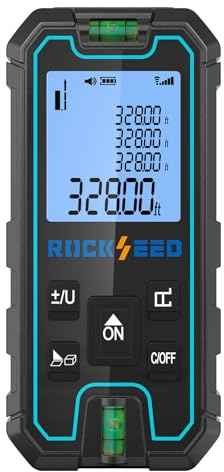 Medidor Láser 100M,RockSeed Medidor de Distancia Láser Portátil y Preciso,Herramienta de Medición Digital de Distancias con 2 Niveles de Burbuja,Medidor de Distancia Láser con Conversión m/in/ft/ft+in