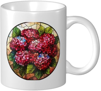 Stained Glass Hydrangea Flowers Ceramic Cup, Elegant Coffee Mug Tee Drinkware Water Cup for Home Office 11oz