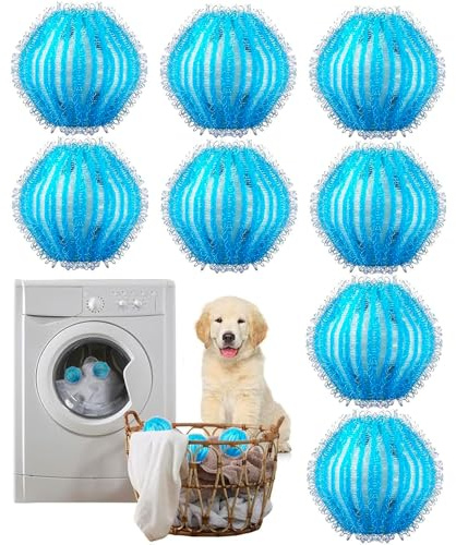 Tierhaarentferner Waschmaschine, 8 Pieces Wiederverwendbar Fusselbälle Waschmaschine, Haarfänger Waschmaschine, Waschbälle Gegen Tierhaare, Fusselfänger für Kleidung und Bettzeug (Blau)