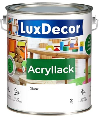 LuxDecor Acryllack 2,2 L Glänzend (02) Weißer Kristall Holzlack Weißlack Spielzeuge Metall Möbel Fenster Sicher Kindermöbel Spielzeuge