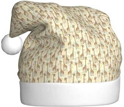 GUOLGP Gorro de Navidad con estampado de jirafas dibujadas a mano, gorro de Papá Noel, celebraciones, unisex, accesorio de disfraz de fiesta de Navidad