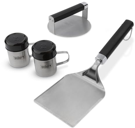 Weber Smashed Burger Set/besteht aus Burger Presse, Wender und 2X Gewürzstreuern, aus Edelstahl - Silber (3401364)