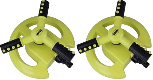 Amig - Arroseur Rotatif Avec 3 Buses | Arroseur De Pelouse | Ø200 x 100 mm | 3 Bras Rotatifs Et Connecteur Rapide | Surface Jusqu'À 63,5 m² | Plastique Abs | Vert Pistache Et Noir (Lot de 2)