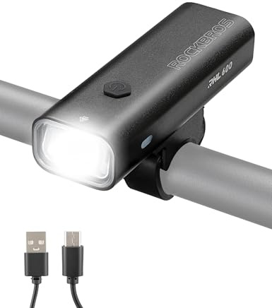 ROCKBROS Luz Delantera LED de 600 Lúmenes para Bicicleta, Recargable, Impermeable IPX6, 4 Modos de Luz, Faro Frontal Ligera para MTB, Bicicleta de Carretera, Ciudad y Bicicleta Eléctrica