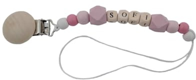 Personalisierte Schnullerkette mit Namen Schnullerhalter individuell selbst gestalten, zur Schwangerschaft, Baby Geschenk personalisiert zur Geburt.