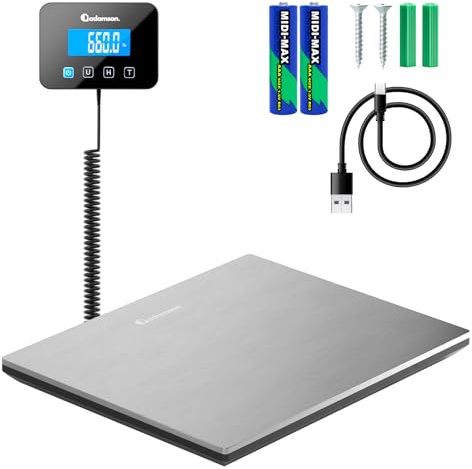 Shipping Scale for Small Business - 660 lbs - High Accurate Digital Postal Scale with Hold/Tare Function - Perfect for Packages, Luggage, Home Use - Battery & Cable Included - Silver