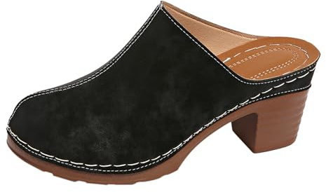 Sandalias de mujer de estilo retro con correa de ante y tacón para primavera y esquí de fondo, conjunto clásico con ataduras y zapatos, Negro , 41 EU
