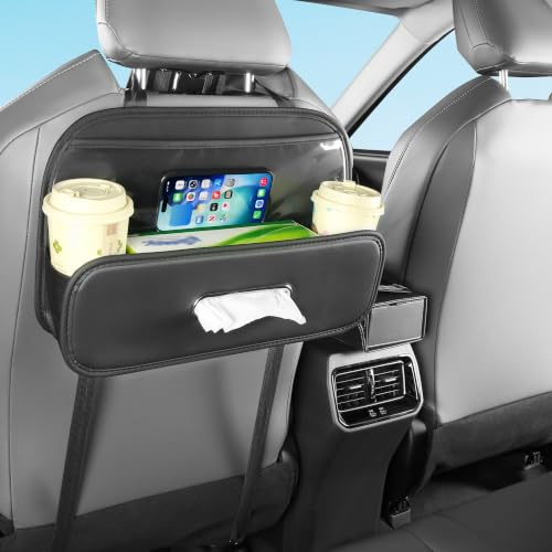YYSSNM Organisateur de Voiture Porte Mouchoirs et Porte Gobelets Noir | Organisateurs Multifonctionnels Pour Siège Arrière De Voiture Sac Transparent Et Crochets Boîte à Mouchoirs Universelle