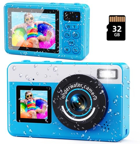 Maxmango D70 Cámara Acuatica 4K Impermeable - 10FT Cámara de Fotos Doble Pantalla para Selfies - Enfoque Automático, Zoom 18X - Ideal para Buceo, Esnórquel y Natación - Incluye Tarjeta de 32