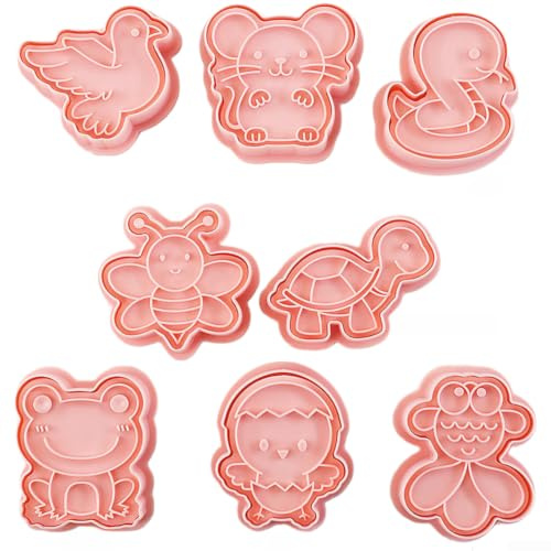 Juego de 8 moldes para galletas de animales, para niños, para hornear, ranas, tortugas, galletas, herramientas, rosa, 16,5 x 21 cm