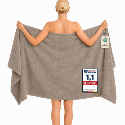Komfortec Badetuch 100x200 cm aus 100% Baumwolle, XXL Saunatuch, Großes Duschtuch, Weich & Saugstark, Taupe