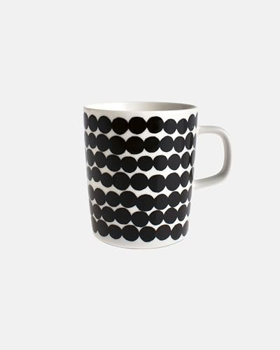 MARIMEKKO Oiva Räsymatto Stoneware Mug (Black) – Refine Your Kitchen Décor with Our Iconic Black Stoneware – Porcelain Coffee Mug for Morning Brews and Cozy Evenings (8.8oz)
