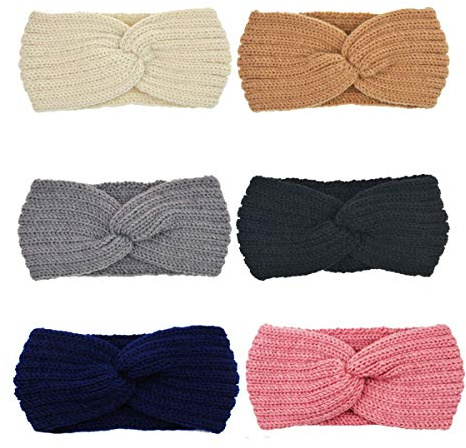 DRESHOW 6 Pièces Bandeau Cheveux pour Femme Bandeaux Hiver Serre-Tête Tricoté Oreille Réchauffeur Chaud Noué Bande Elastique Cheveux