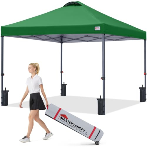MasterCanopy Pop-up-Pavillon mit Entlüftung, 3x3 Dunkelgrün | Schnellaufbau, 3-Fach höhenverstellbar, UPF50+, wasserabweisend, inkl. Tragetasche, für Camping, Events, Garten, Markt