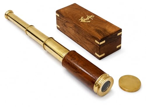 Teleskop aus Messing, 35,6 cm, nautisches Piraten-Spionageglas mit Holzbox
