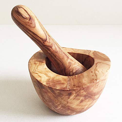 Mortaio con pestello di dimensioni a scelta, mortaio da cucina, mortaio per spezie, in legno d'ulivo, realizzato a mano (Ø 12 cm)