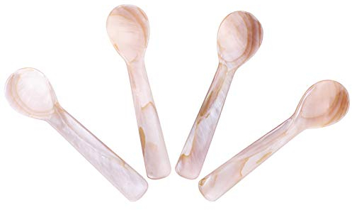Yardwe 4 Stück Eierlöffel Perlmutt Kaviarlöffel Perlmutt Löffel 9 cm, Natürlich, für Ei Kaviar (Kaffeefarbe)