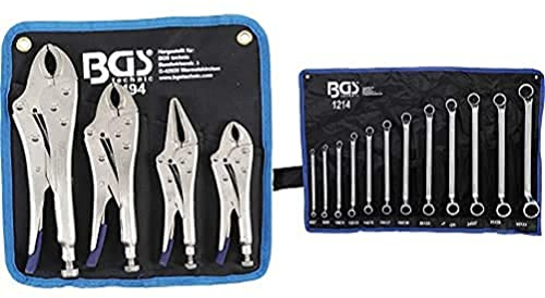 BGS 494 | Gripzangen-Satz | 4-tlg. | Gripzange 140/185/220 mm | Langbeck-Gripzange 175 mm + 1214 | Doppel-Ringschlüssel- Satz | 12-tlg. | Gekrlassen | SW 6 x 7 - 30 x 32 mm | CV-Stahl
