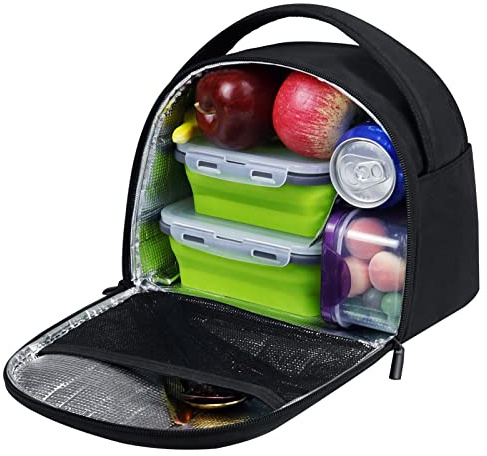 Gloppie Kühltasche Klein Isoliertasche 8 Liter Lunchtasche Wasserdicht Lunchbag mit Reißverschluss Thermotasche Faltbar für Arbeit, Schule und Unterwegs, Schwarz