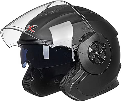 Motorcykel Öppen ansiktshjälm Retro 3/4 vuxna Sommarmotorcykelhjälm för män Kvinnor med dubbel visir DOT/ECE-godkänd Vintage Scooter Mopedcykel Jet Crash halvhjälm,Black,XL