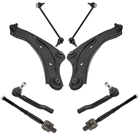 TRQ Front Steering & Suspension Kit Control Arm with Ball Joint Sway Bar Stabilizer Link Tie Rod Compatible with 2011-2017 Nissan Juke 2011-2012 LEAF