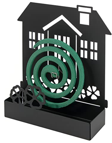 Baroni Home Anti-Mücken-Spirale Halter aus Metall, Räucherspirale Halter für Innen- und Außenbereiche, Halter für Mückenabwehr, 17x5x18 cm, schwarzes Haus
