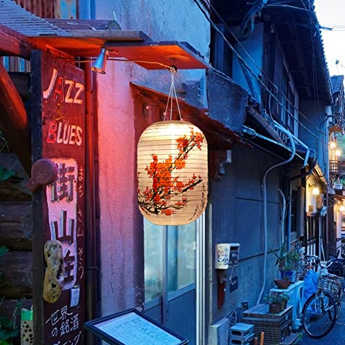 popyes Lanterne Solaire Chinoise à Imprimé Vintage Lanterne Suspendue Décorative en Tissu Imperméable Lanterne Chinoise Suspension LED pour Jardin Cour (Prune rouge)