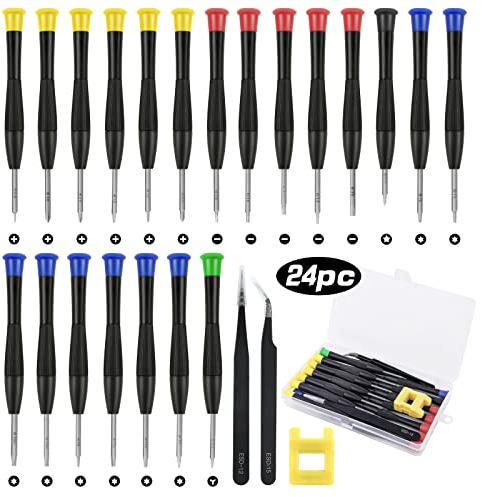 flintronic Cacciavite per Occhiali, Set di 24 Cacciaviti Magnetici di Precisione Micro Riparazione + 2 Pinzette + Magnetizzatore,Kit di Cacciaviti a Torx a Testa Piatta per PS4 Orologio Gioiellieri