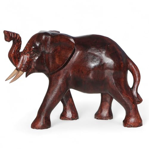 Wogeka Elefantenstatue in 22 x 14 x 9 cm – Elefant aus Suarholz – Holzstatue aus Handarbeit, Deko Figur im Afrika Flair, Geschenkidee für Geburtstag, Weihnachten - Wohnaccessoire in Braun | Afrika Flair, Schnitzerei von Bali