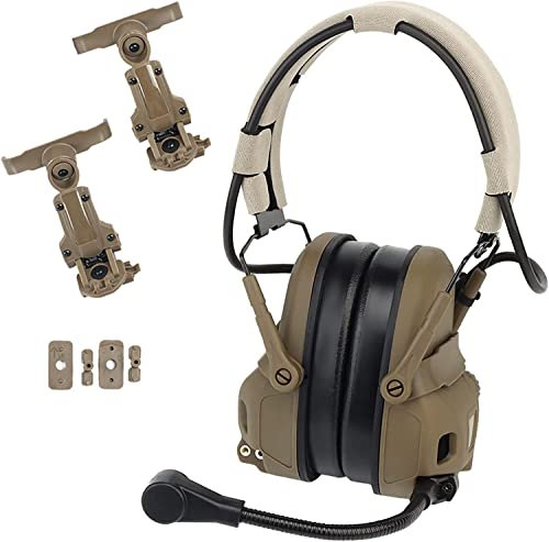 Cuffie antirumore elettroniche con Bluetooth, cuffie tattiche per casco, paraorecchie di sicurezza con riduzione attiva del rumore, protezione dell'udito per la caccia,Brown