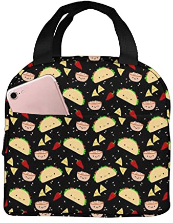 Lsjuee Taco Tuesday Party Lunch Bag, Reutilizable Cute Lunch Box Aislado Cooler Tote Bag Multifuncional School Lunch Container para Adolescentes Niños Niñas
