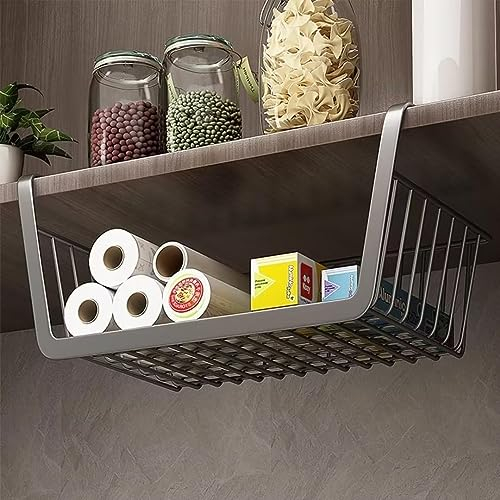 Tielag Hängekorb Regal, Unterregal Aufbewahrungskorb aus Metall, Regaleinhängekorb Unter Schrank, Einhängen Metall Korb-Organizer für Küche, Büro, Speisekammer, Bad, Schrank, Grau
