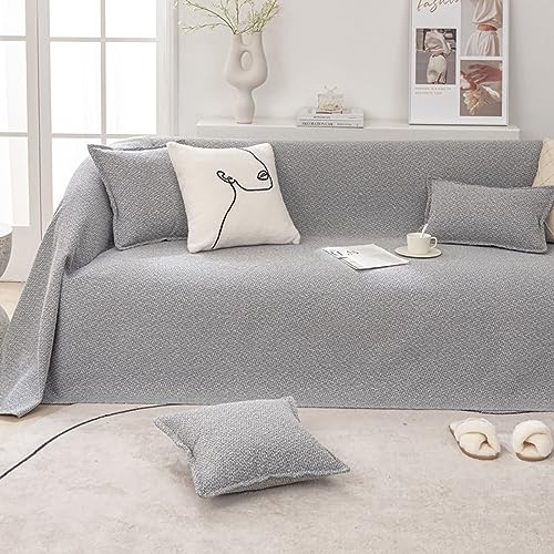 Homxi Sofahusse 3Sitzer,210x260CM,Cauchsofa Bezug Einfarbig Sofaüberwurf Leinen Baumwolle Handtuch Sofa Hellgrau Sofa Universal Bezug