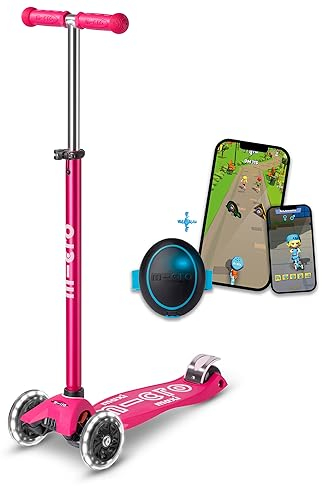 Maxi micro™ Deluxe LED | Das ORIGINAL | Kinder Roller ab 5 Jahren | inkl. SMART Egg | Premium Kinderroller von 5-10 Jahre | Lenker höhenverstellbar | Kickboard Scooter | 5 6 7 8 9 10 Jahre (Pink)