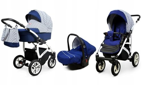 BabyLux® Kinderwagen Set 3 in 1 - Queen - incl. Babywanne, Buggy Sportsitz, Auto-Babyschale - Autositz - Kinderwagenset Kombikinderwagen mit Wickeltasche usw.