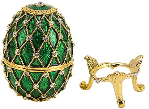 Jenngaoo Egg Shape Trinket Boxes,Small Trinket Boxes Jewelry Box Vintage Exquisite Rhinestones Trinket Boxes with Hinged for Living Room(Green)